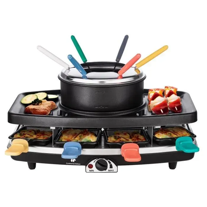 CONTINENTAL EDISON CERFG86B Appareil à raclette et fondue 8 personnes - Noir