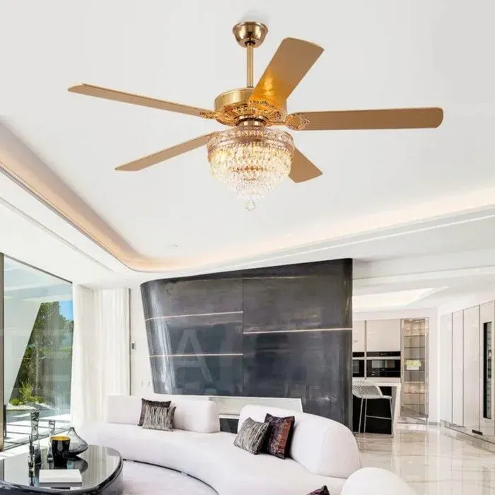 Coreice grand ventilateur de plafond cristal doré 157 cm