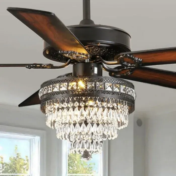 Coreice grand ventilateur de plafond cristal noir 157 cm télécommande