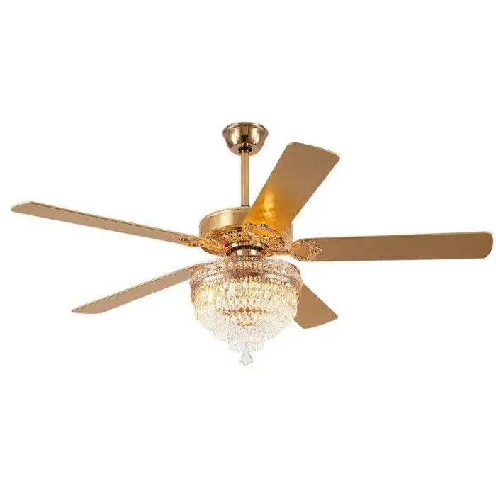 Coreice ventilateur de plafond cristal doré 132 cm télécommande