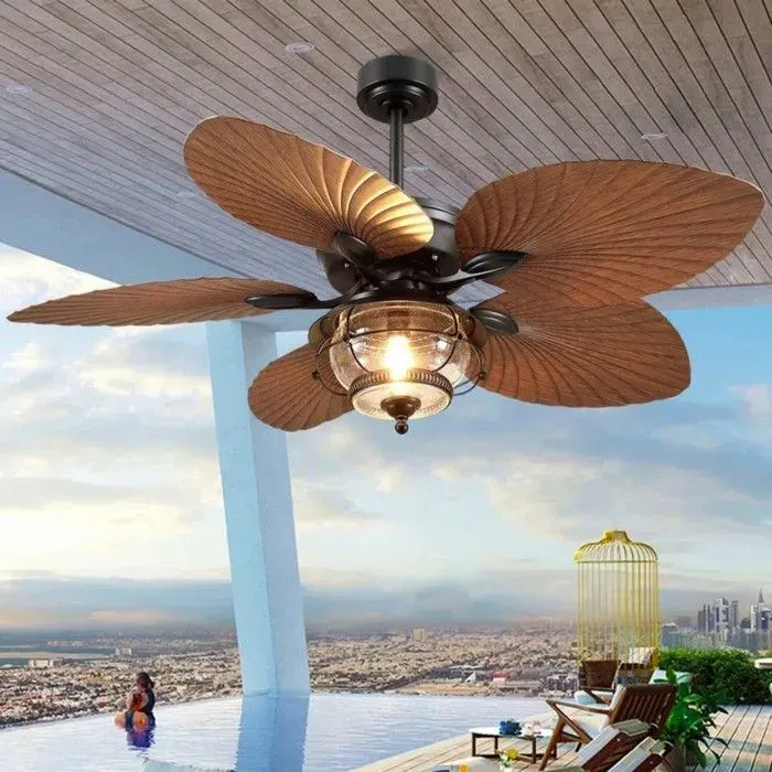 Coreice ventilateur de plafond tropical marron 132 cm LED pales palmier IP44