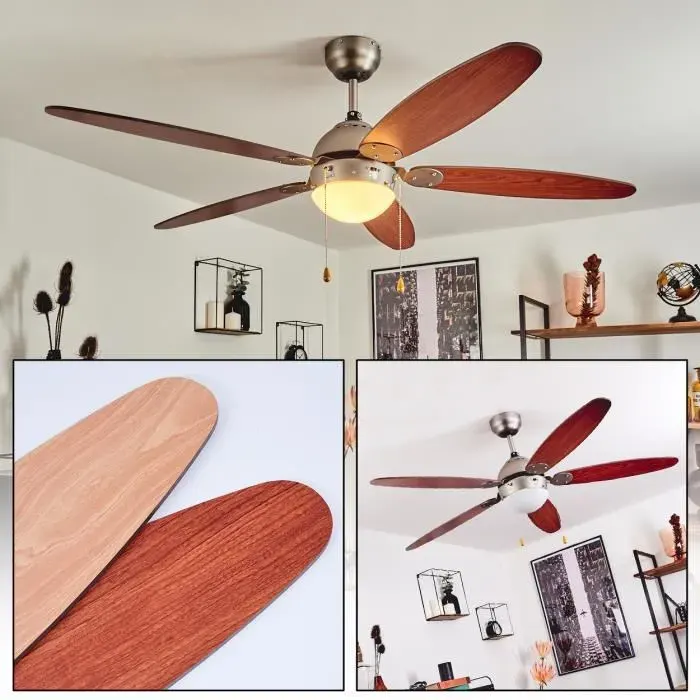 »Cornacchiano« plafonnier ventilateur de plafond métal/bois nickel mat ampoule(s) non incluse(s)