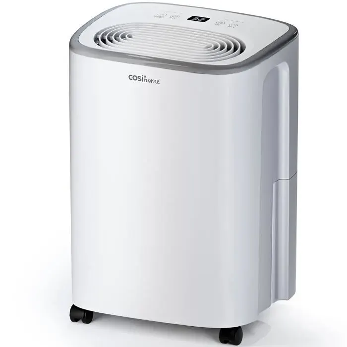 Cosi Home Déshumidificateur 12L/jour avec capteur dhumidité Minuterie 24h Drainage continu et mode veille