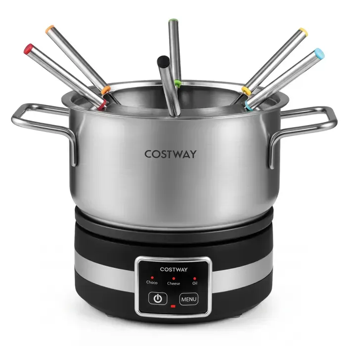 COSTWAY 1200W Appareil à Fondue Électrique 23L avec 6 Fourchettes Incluses Thermostat Réglable Acier Inoxydable Lave-Vaisselle