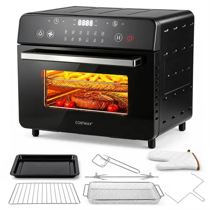COSTWAY 22 L Mini Four Electrique Multifonction 1800W - 12 Programmes Écran LED Thermostat 60-220°C Chaleur Tournante 360° Noir