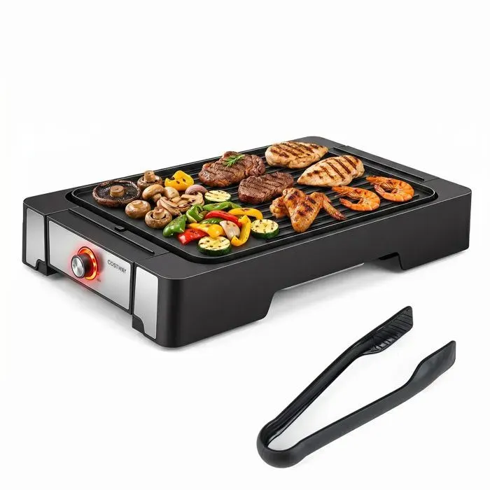 COSTWAY 2300 W Plancha Électrique avec Double Surface Bac à Graisses Lavable Température Réglable pour Maison Jardin 53 x 31 cm