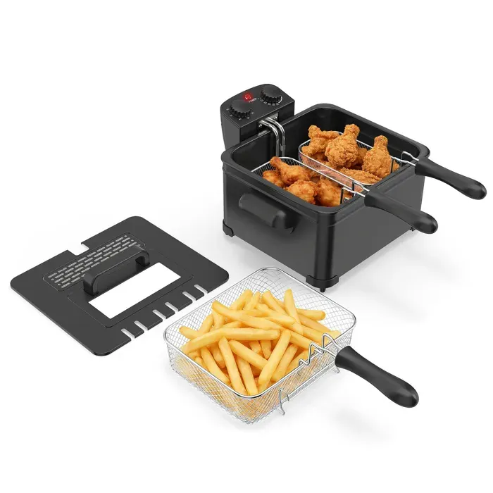 COSTWAY 5 L Friteuse Électrique 2000 W avec Température Réglable Minuterie 3 Paniers Détachables Poignées pour Cuisine