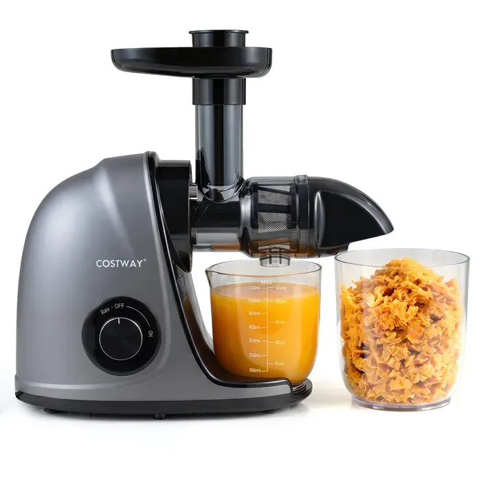 COSTWAY Extracteur de Jus de Fruits et Légumes avec Moteur Puissant Silencieux Brosse Slow Maximaux 95% Jus Pureté Argenté