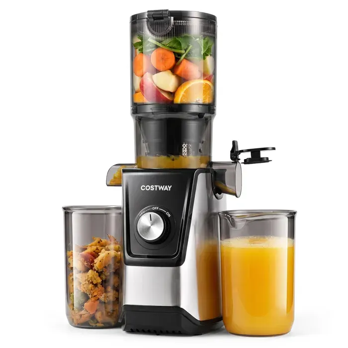 COSTWAY Extracteur de Jus de Fruits et Légumes avec Ouverture 110 mm Fonction Inversée 2 Bacs Maximaux 99% Jus Pureté 60dB Noir