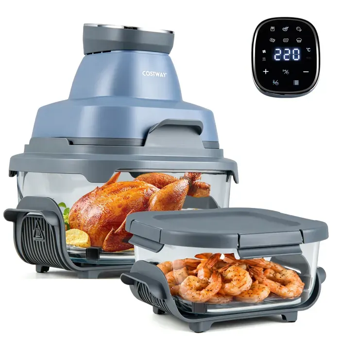 COSTWAY Friteuse sans Huile Portable 4 L ou 17 L 1 500 W avec 2 Récipients en Verre 6 Programmes Lavable au Lave-Vaisselle Bleu