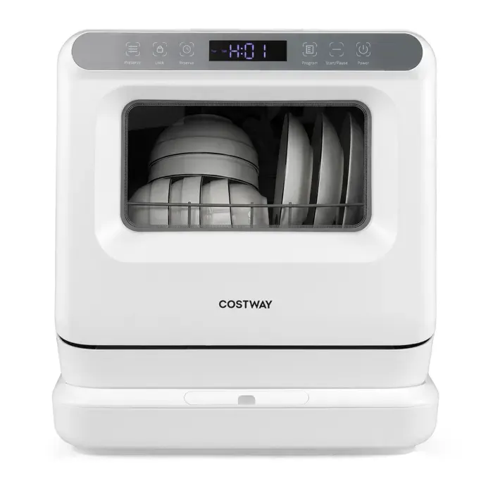 COSTWAY Lave-Vaisselle de Table 850W avec Réservoir dEau de 825 L 6 Programmes Fonction de Conservation Lavage des Fruits Blanc