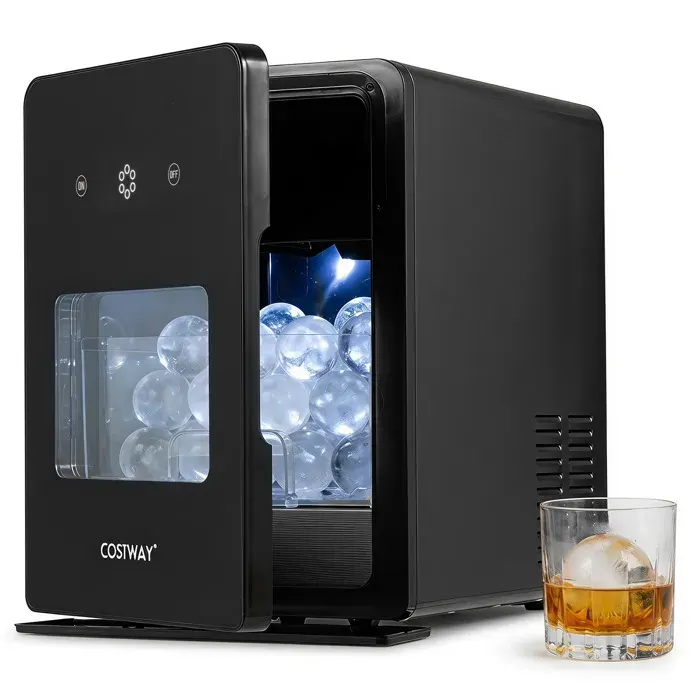 COSTWAY Machine à Glaçons 4 PCS Sphères de Glaçons Panneau LED Auto-Nettoyante Compacte Silencieux pour Cocktail Whiskey