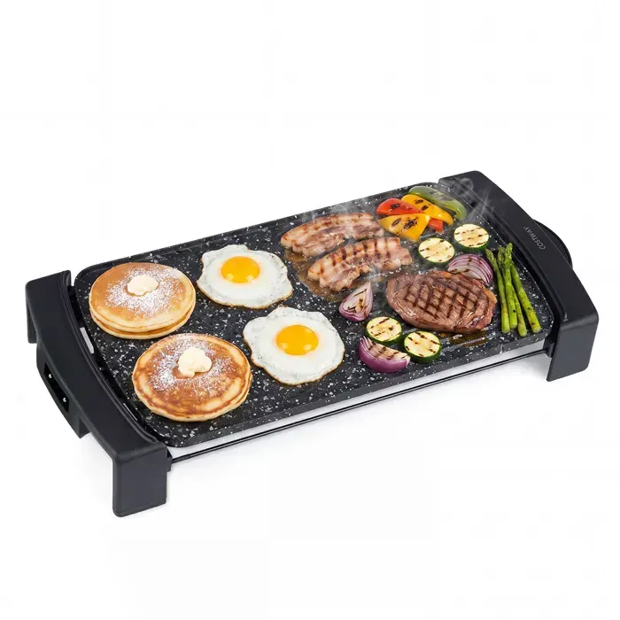 COSTWAY Plancha Électrique 2150W avec 2 Zones Antiadhésives Température Réglable Bac Récupérateur pour Voyage Camping