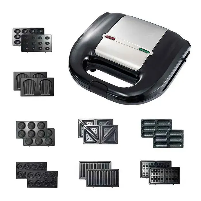 COSYHOMES Système 8-en-1 750W avec plaques interchangeables Sandwich Maker Argent