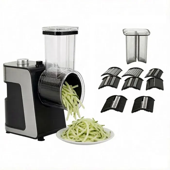 Coupe-Légumes Électrique 5-en-1 1000W 5 Lames Inox 1 Bouton & Poussoir Sécurité Lave-Vaisselle