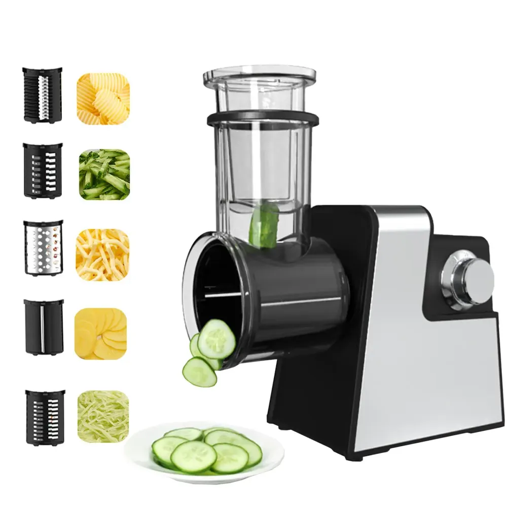 Coupe-légumes électrique grand diamètre 250W hachoir râpe multifonction râpe à carottes électrique à 5 lames
