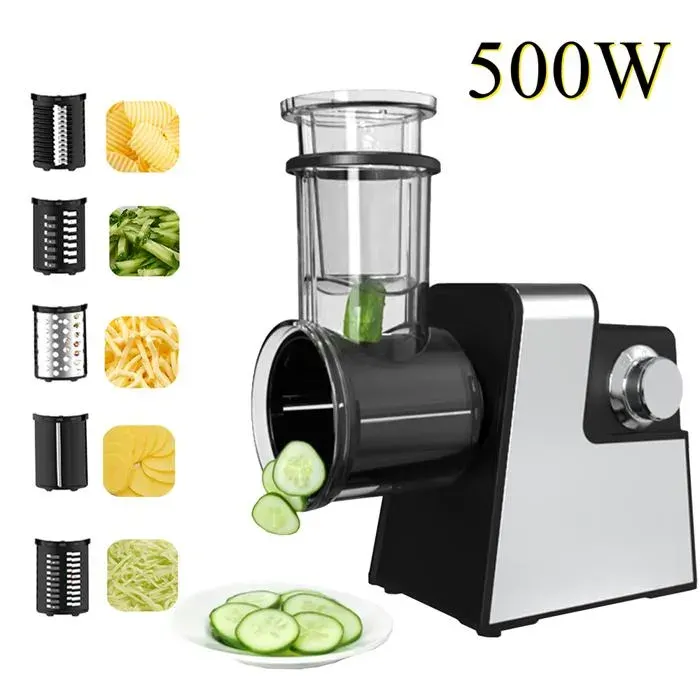 Coupe Légumes Électrique Multifonction 5 En 1 hachoir à Légumes avec 5 Lames En Acier Inoxydable broyeur fromage Râpe Électrique