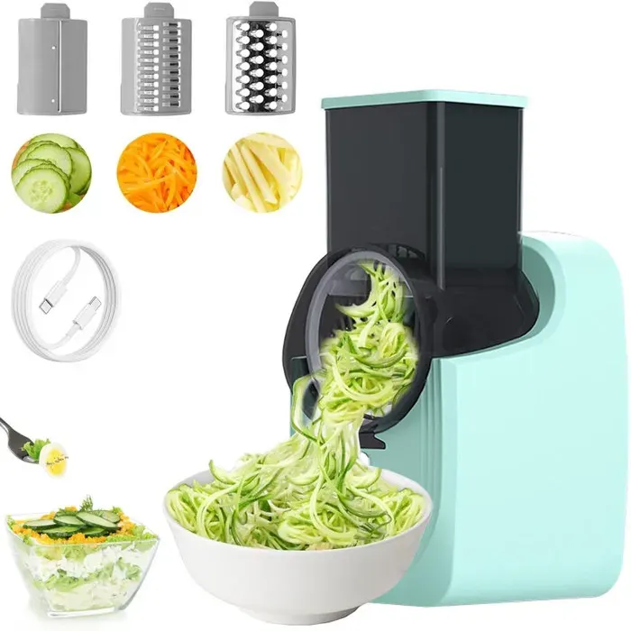 Coupe Légumes Électrique Multifonction - Râpe Électrique Cuisine Avec 3 Lames Inox - Trancheuse Et Hachoir Alimentaire Portable