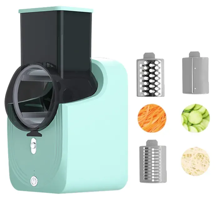 Coupe-légumes électrique presse-salade hachoir à fruits 3 en 1 râpe électrique en acier inoxydable avec 3 lames - vert-A