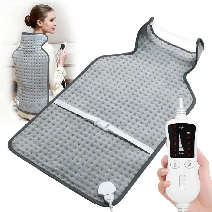 Coussin Chauffant Electrique pour le Dos Nuque Épaules avec 6 Température Réglable 4 Réglages de Minute Chauffage Rapide 42 x 63 cm