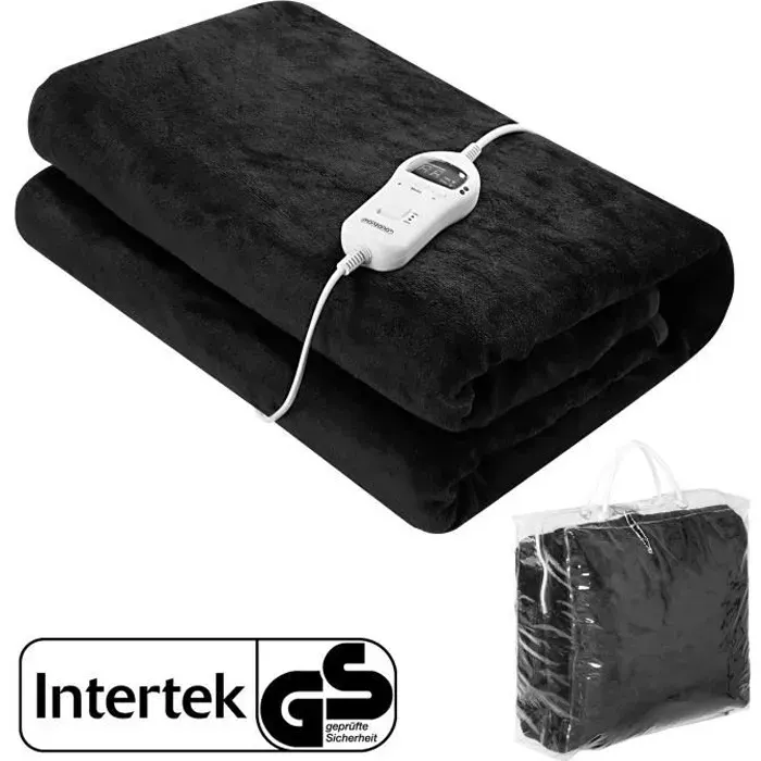 Couverture chauffante 180x130cm anthracite 10 niveaux de chauffage 120W minuterie fonction d’arrêt automatique polaire