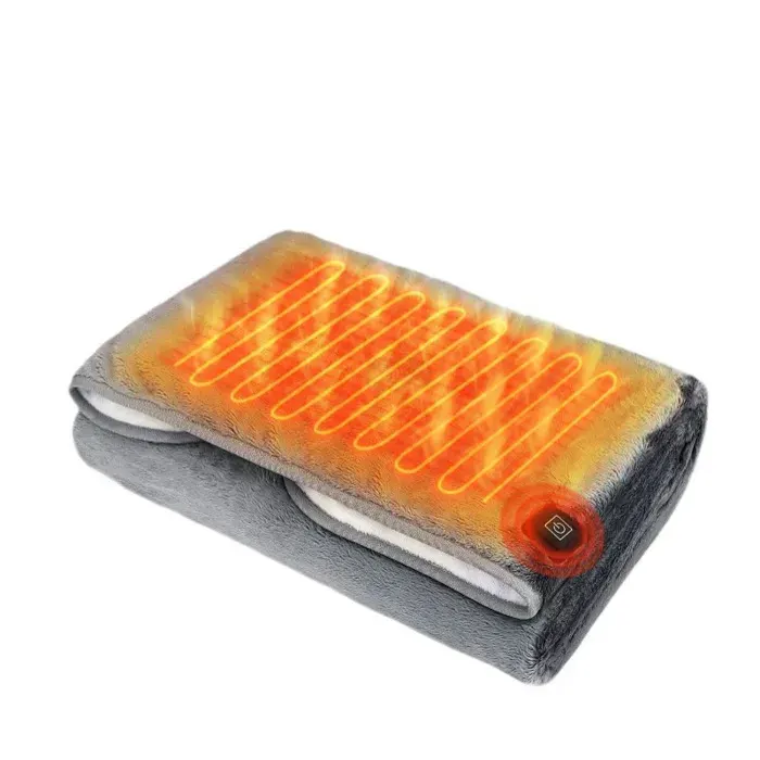 Couverture chauffante à batterie 140 x 90 cm sans fil 3 niveaux de chaleur ultra douce et confortable chauffage rapide.