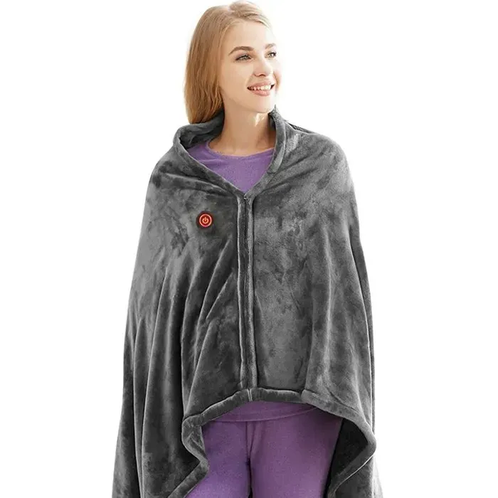 Couverture chauffante à capuche 150 x 853 cm niveaux de température jusquà 60 degrés chauffage USB portable gris