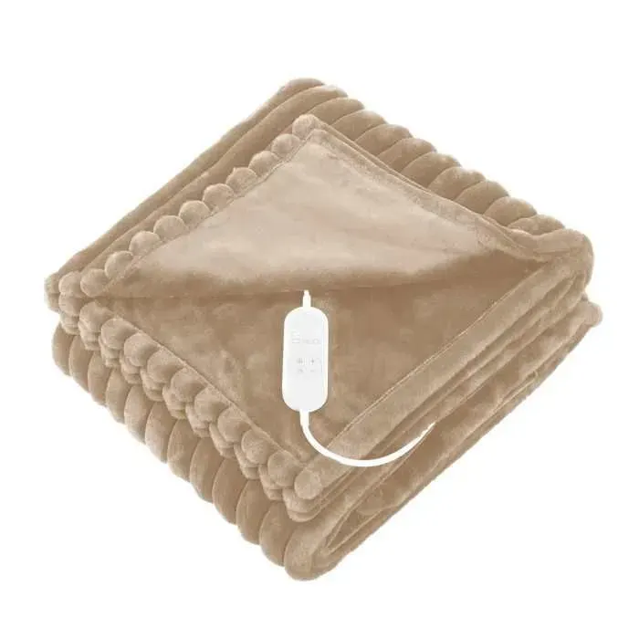 Couverture chauffante électrique 9 températures minuterie 9H chauffage rapide lavable 120W flanelle 160x130cm marron