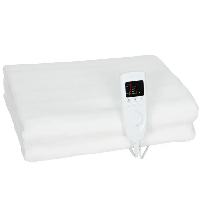 Couverture chauffante - HOMCOM - double commande 5 niveaux de chauffage minuterie 10H - polyester - 160x140cm - blanc
