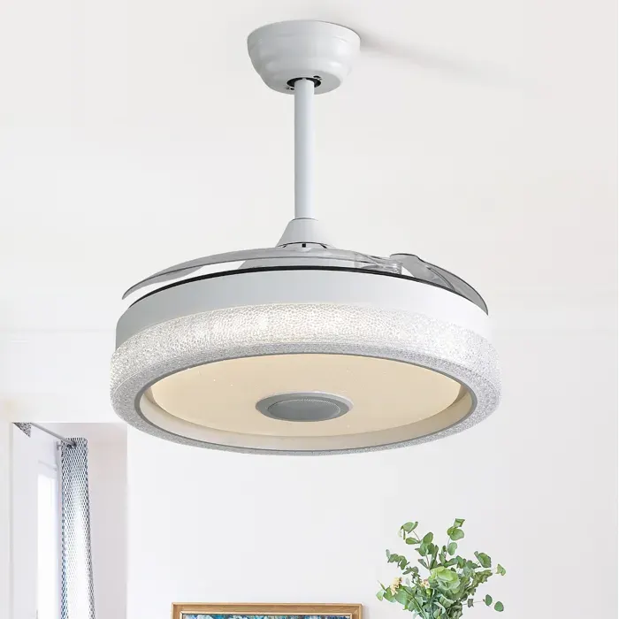 COVREO Ventilateur de plafond 42 pouces avec LED 32 W RGB moteur DC réversible télécommande blanc