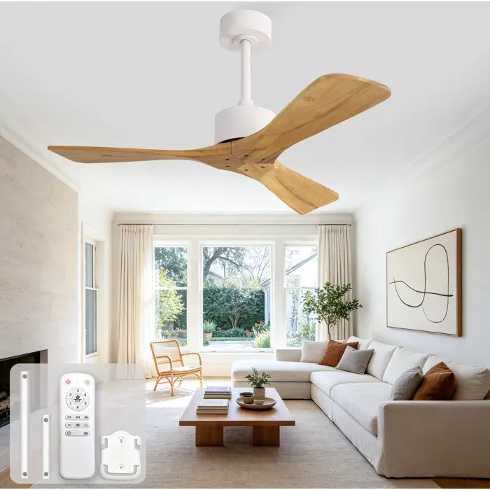 COVREO Ventilateur de plafond 42 pouces sans éclairage 3 pales en bois télécommande 6 vitesses