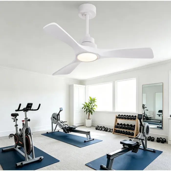 COVREO Ventilateur de plafond avec éclairage LED 42 pouces 3 pales en bois moteur DC réversible 6 vitesses blanc