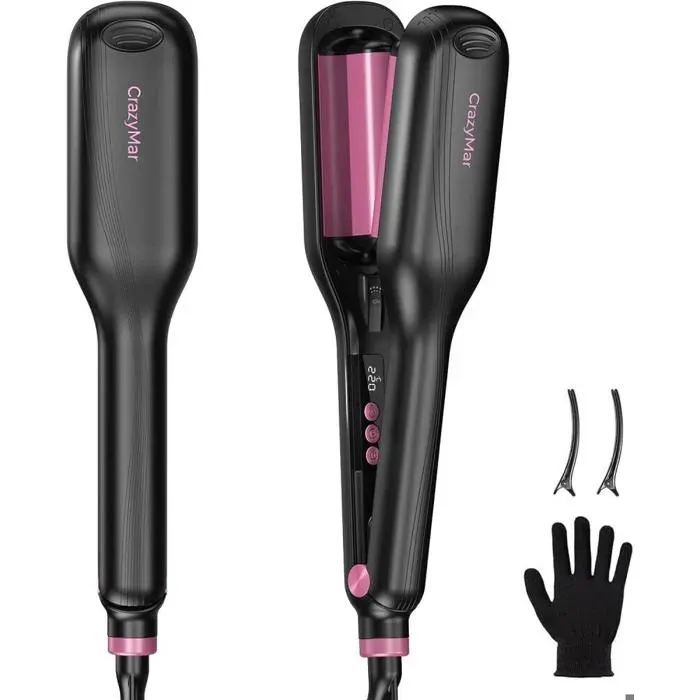 CrazyMar Curling Iron 25 mm Ceramic Curling Iron 15s Fast Heater Smart Timer Easy Clip Instant Waves and 24-Hour Curls – For