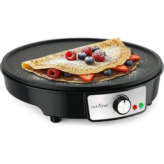 Crêpière Électrique 30 Cm – Plaque En Alum M Antiadhésive Avec Led Thermostat Réglable Spatule Bois Et Râteau Inclus[AA186]