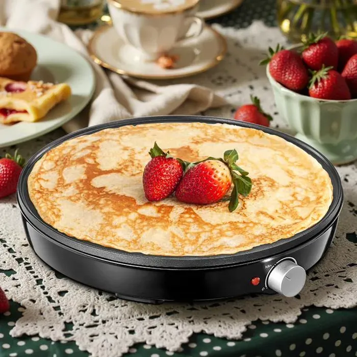 Crêpière électrique Ø30cm (plaque antiadhésive spatule et répartiteur incl. idéal pour pancakes galettes burritos & taccos