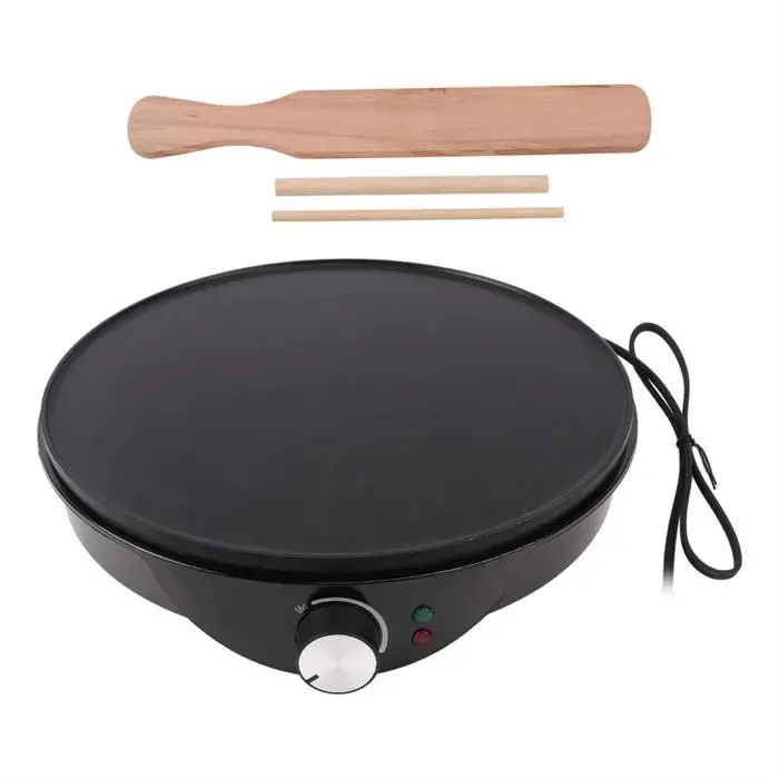 Crêpière Électrique Antiadhésive 305 cm avec Étaleur de Pâte et Spatule en Bois Idéale pour les Crêpes et les Scones. Prise UE.