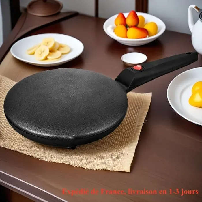 Crêpière Électrique avec poignée 500W Bac à Crêpes à Pizza Antiadhésif de Qualité Alimentaire Outil de Cuisson de Cuisine