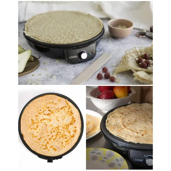 Crêpière électrique - LIVOO - 28 cm - 1000 W - Revêtement antiadhésif - Thermostat ajustable — coloris Noir