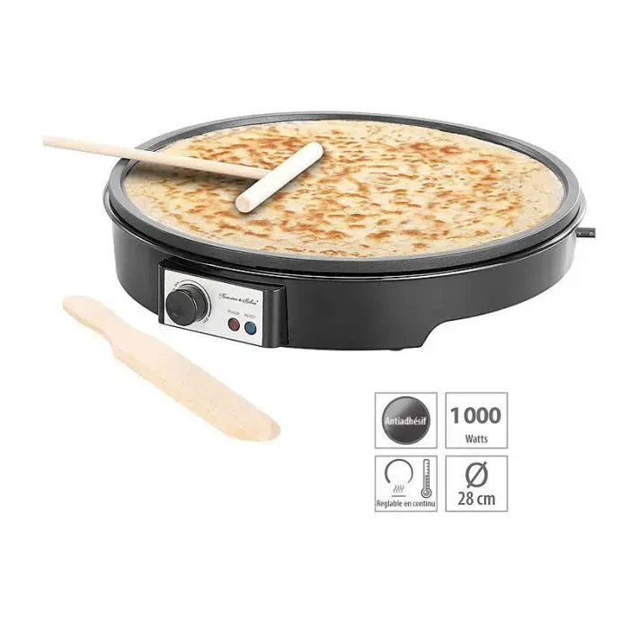 Crêpière électrique - ROSENSTEIN & SOHNE - Ø 28 cm - 1000 Watt - Revêtement antiadhésif - Voyant de température