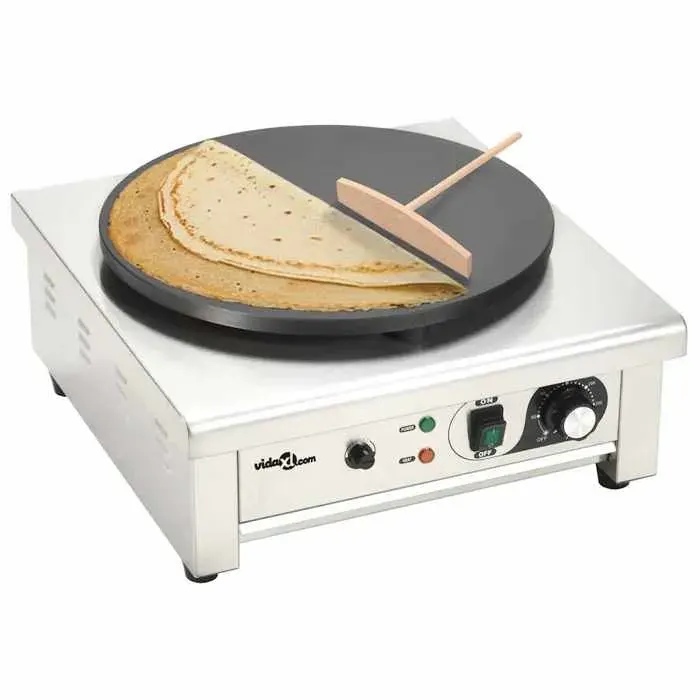 Crêpière électrique - vidaXL - 40 cm - 3000 W - Argent - Plaque en fonte - Antiadhésive - Régulateur de température