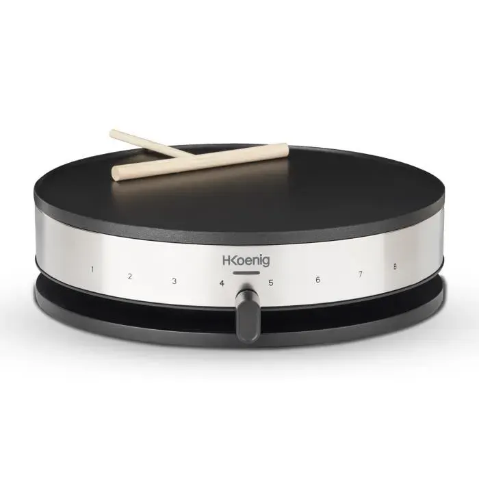 Crêpière HKOENIG - KREP29 - Surface de cuisson 33cm - Revêtement anti-adhésif - Température jusquà 230°C - 1300W - Bandeau Inox