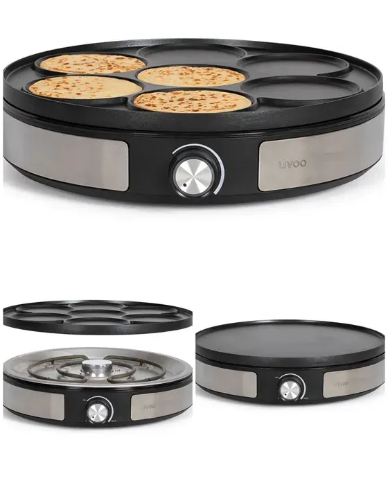 Crêpière - INOX - 2 en 1 - 33 cm - Anti-adhésif - 1500W - Compatible lave-vaisselle