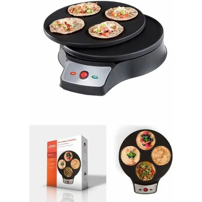 Crêpière - INOX - 2 en 1 - Diamètre 26 cm - 1000W - Anti-adhésif - Noir