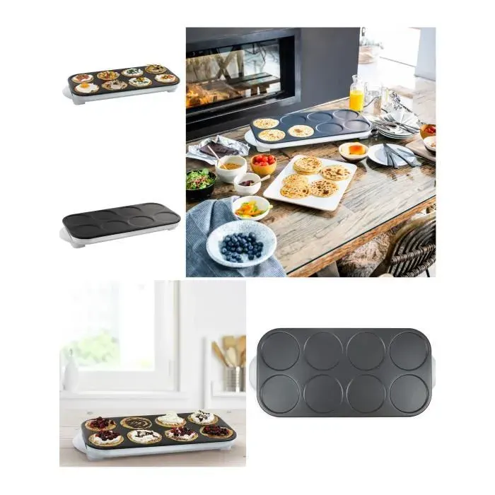 Crêpière - INOX - 8 Mini crêpes - 1500W - Anti-adhésif - Blanche