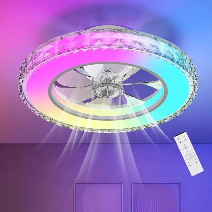 Cristal Ventilateur Plafond Avec Lumiere Ø43.5 Cm 3000K-4000K-6500K+Rgb 6 Vitesses De Ventilation Réglables Avec Télécomma[FF39]