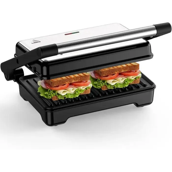 Croque Monsieur Grill Panini 1500W Plaques XXL Antiadhésives Température Automatique Voyants Lumineux Pour 2 Sandwichs — coloris Noire