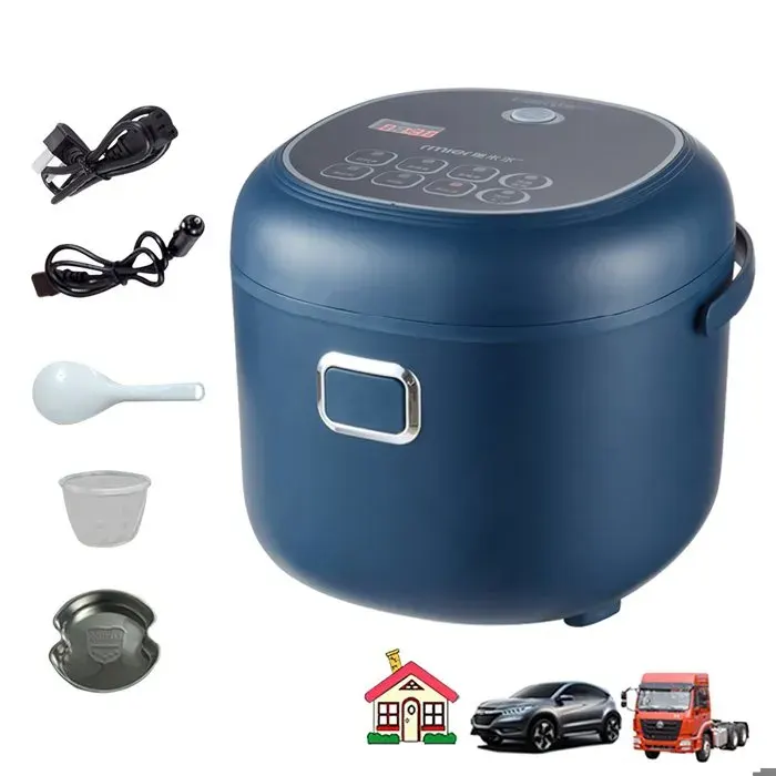 Cuiseur à riz 12V/24V – 2L 200W – Pour voiture camion camping-car – 1-3 personnes – Revêtement antiadhésif inox