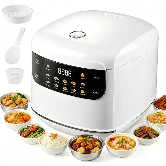 Cuiseur à Riz - 2L - 400W - 10 Programmes - Fonction Vapeur Maintien Chaud 24h - 110-220V - pour Chambre Appartement Camping