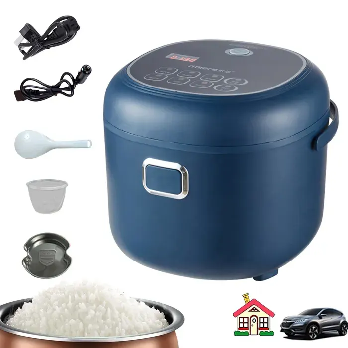 Cuiseur à riz 2L pour voiture - 200W - Utilisation voiture et maison (12V/24V/220V) - 1 à 3 portions