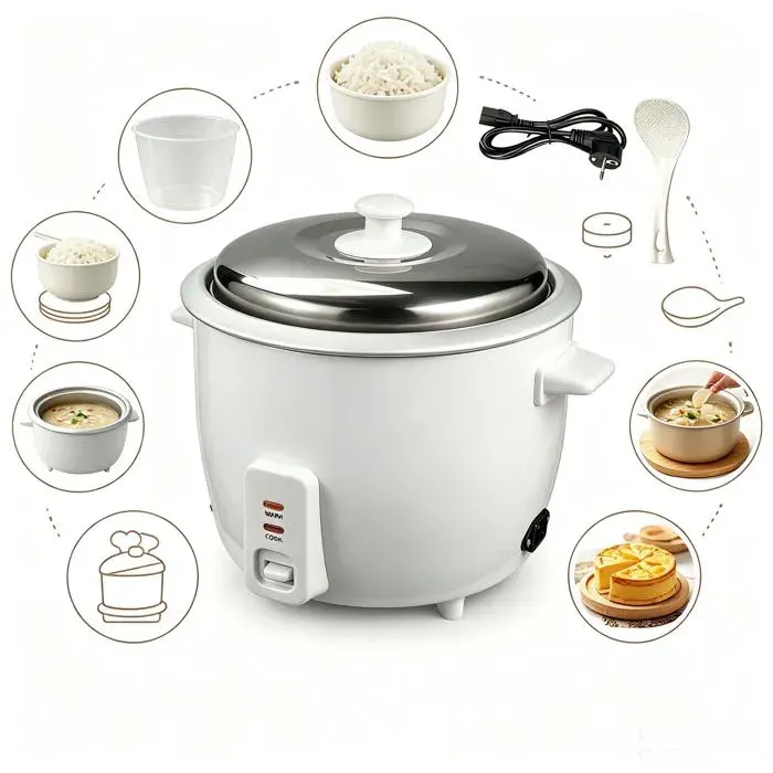 Cuiseur à riz 4L – 700W acier inox + aluminium 8-10 parts – Compact et léger – Pour riz soupe mijoté – 220V – Idéal famille